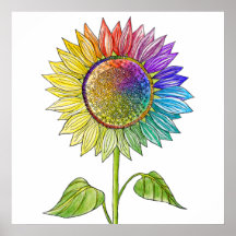 Arcoiris Sunflower Art Colorido Verano Cute Floral