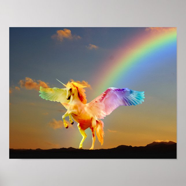Póster Arcoiris unicornio pegasus (Frente)