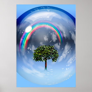 Póster Arcoiris y árbol verde