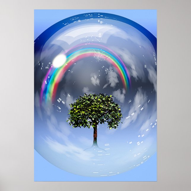 Póster Arcoiris y árbol verde (Frente)