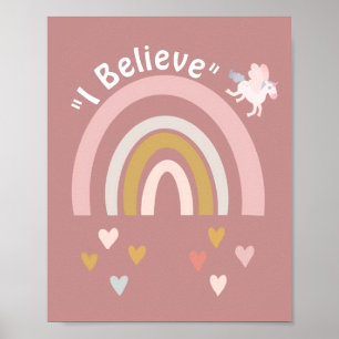 Póster Arcoiris y corazones modernos creen en rosa de Uni