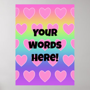 Póster Arcoiris y corazones rosados personalizados