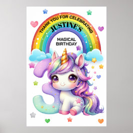 Póster Arcoiris y unicornio: tercer Fiesta de cumpleaños