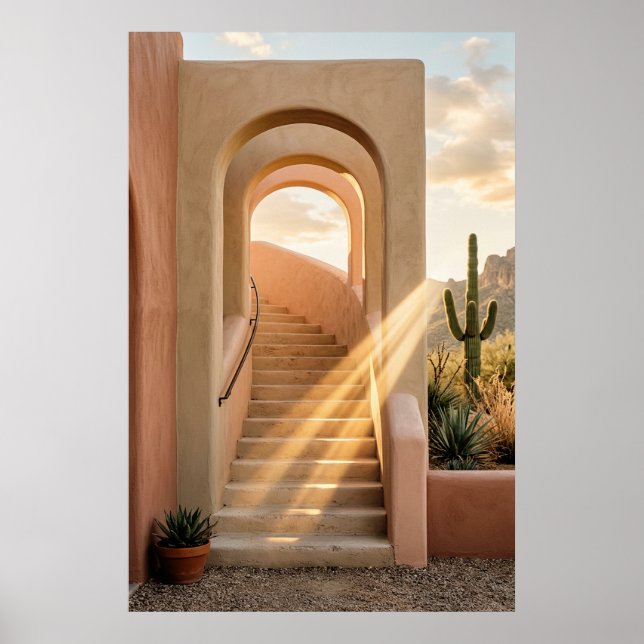 Póster Arcos de desierto boho rosa Atardecer, Escalera de (Frente)