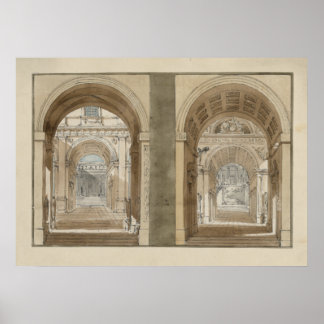 Póster Arcos de dibujo arquitectónico retro vintage