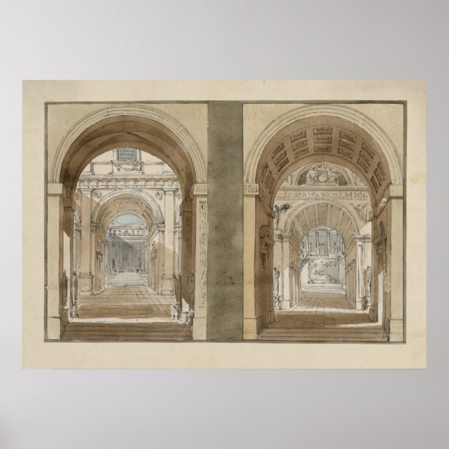 Póster Arcos de dibujo arquitectónico retro vintage (Frente)
