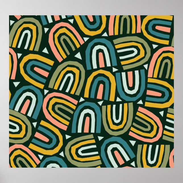 Póster Arcos de lluvia en estilo geométrico, patrón vinta (Frente)