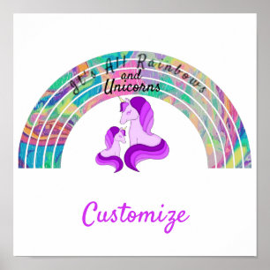 Póster Arcos de lluvia psicodélicos y Unicornios Thunder_