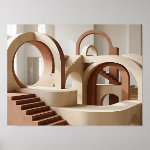 Póster Arcos y escaleras arquitectónicos cálidos pared mo