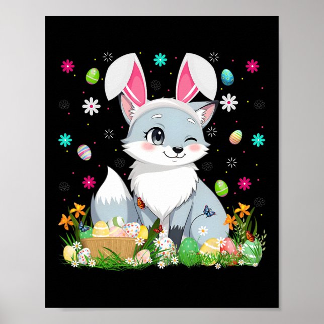 Póster Arctic Fox Easter Egg Hunt Bunny Ear Arctic Fox Ha (Frente)