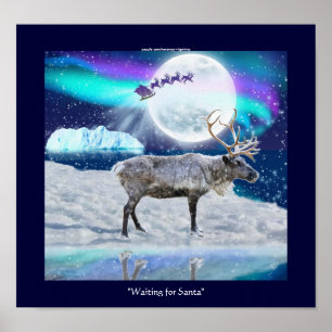Póster Arctic Reindeer & Santa Claus Christmas Fantasy