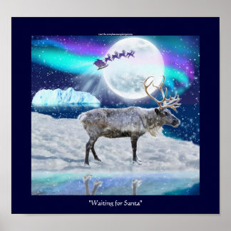 Póster Arctic Reindeer & Santa Claus Christmas Fantasy