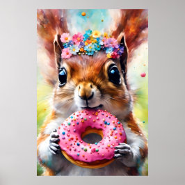 Póster Ardilla Adorable con Donut