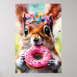 Póster Ardilla Adorable con Donut