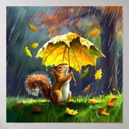 Póster Ardilla Con Un Paraguas Leafante