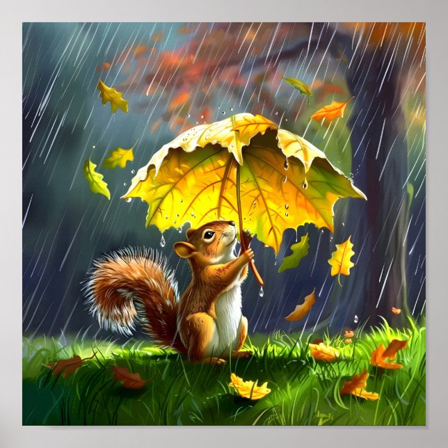 Póster Ardilla Con Un Paraguas Leafante (Frente)