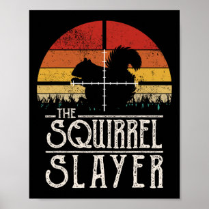 Póster Ardilla de caza de ardillas estilo retro de la pue