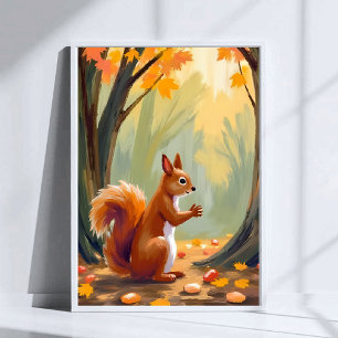 Póster Ardilla del bosque   Acuarela de animal de otoño e