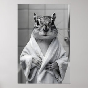 Póster Ardilla en bata Imprimir, divertido pared baño