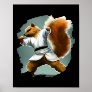 Póster Ardilla haciendo patada de karate artes marciales