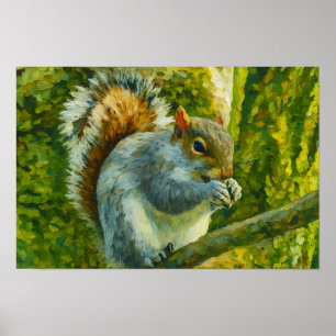 Póster ardilla impresionista en follaje forestal