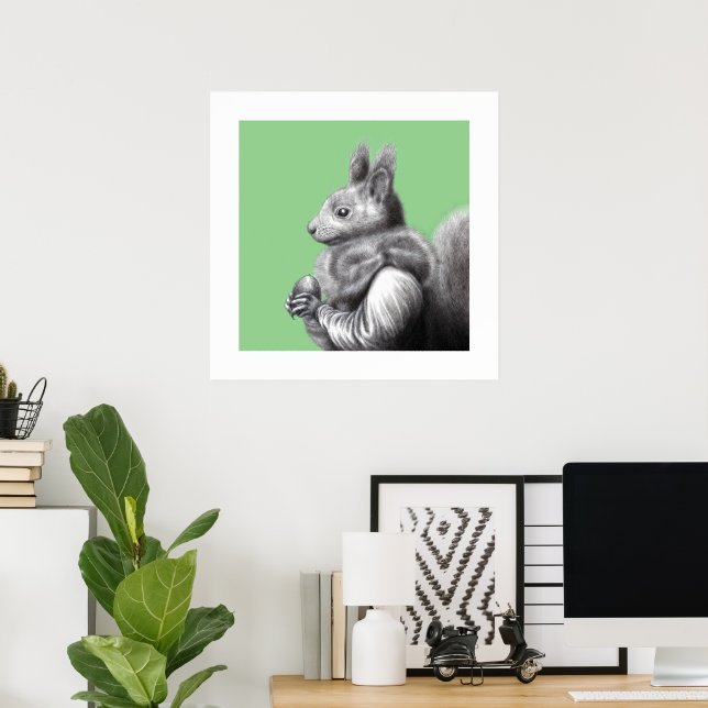 Póster Ardilla roja con escarfa de harina de ardilla gris (Oficina en casa)