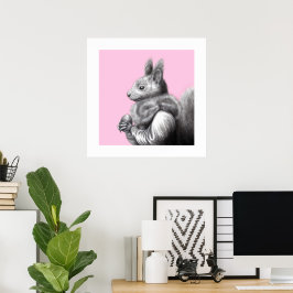 Póster Ardilla roja con espátula de pieles de ardilla gri