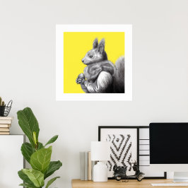 Póster Ardilla roja con espátula de pieles de ardilla gri