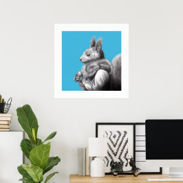 Póster Ardilla roja con espátula de pieles de ardilla gri