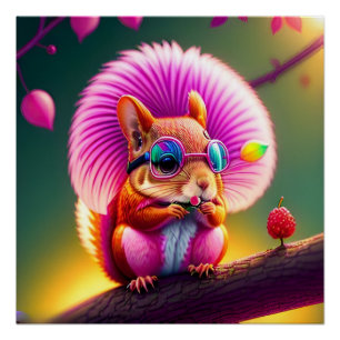 Póster Ardilla Rosa En La Rama