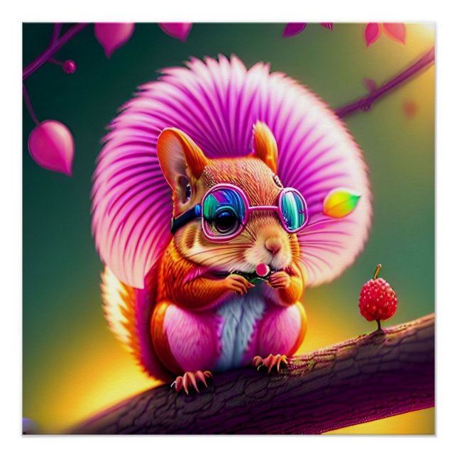 Póster Ardilla Rosa En La Rama (Anverso)