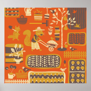 Póster Ardillas de jardín: Escena animal caprichosa