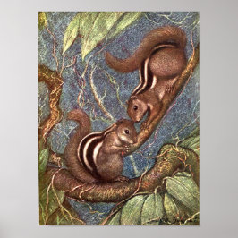 Póster Ardillas de Louis Sargent, Animales Salvajes Antig