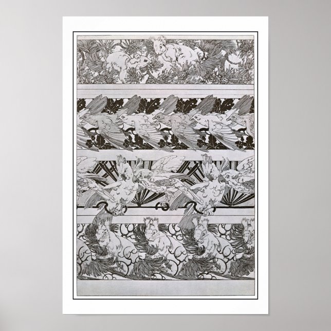 Póster Ardillas y pájaros de estilo Art Nouveau, Mucha (Frente)