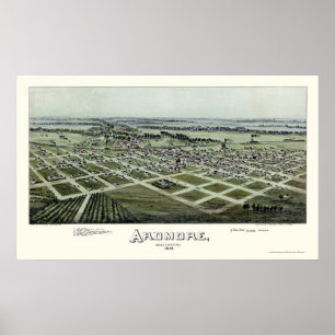 Póster Ardmore, OK Mapa Panorámico - 1891