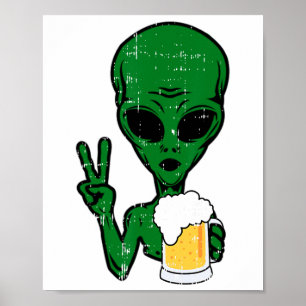 Póster Area-51 Cerveza Alien Signo de paz Lazy Bebe Hallo