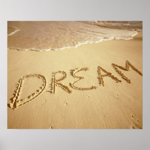 Póster Arena escribiendo 'Dream' con el surf entrante en