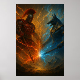 Póster Ares vs Anubis — Epic Mythology Battle Art
