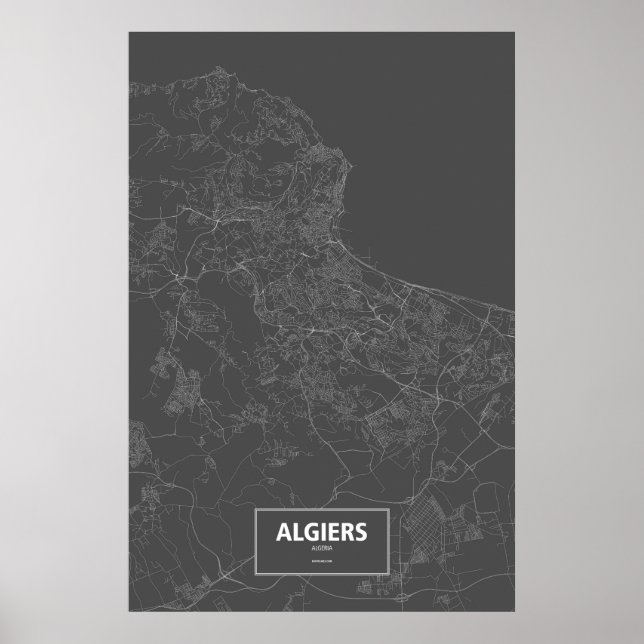 Póster Argel, Argelia (blanco sobre negro) (Frente)
