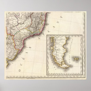 Póster Argentina and Chile Engraved Map