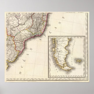 Póster Argentina and Chile Engraved Map