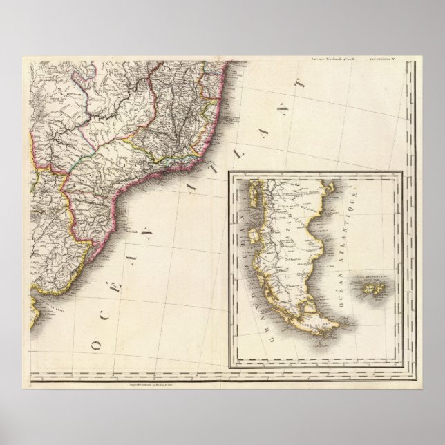 Póster Argentina and Chile Engraved Map (Frente)