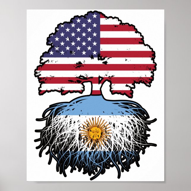 Póster Argentina: Bandera de raíces argentinas norteameri (Frente)