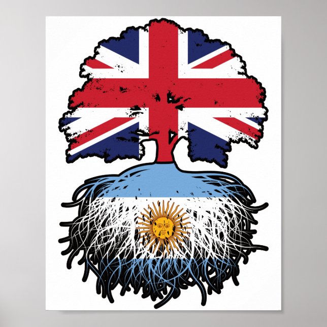 Póster Argentina: Bandera de raíces de árboles británicos (Frente)