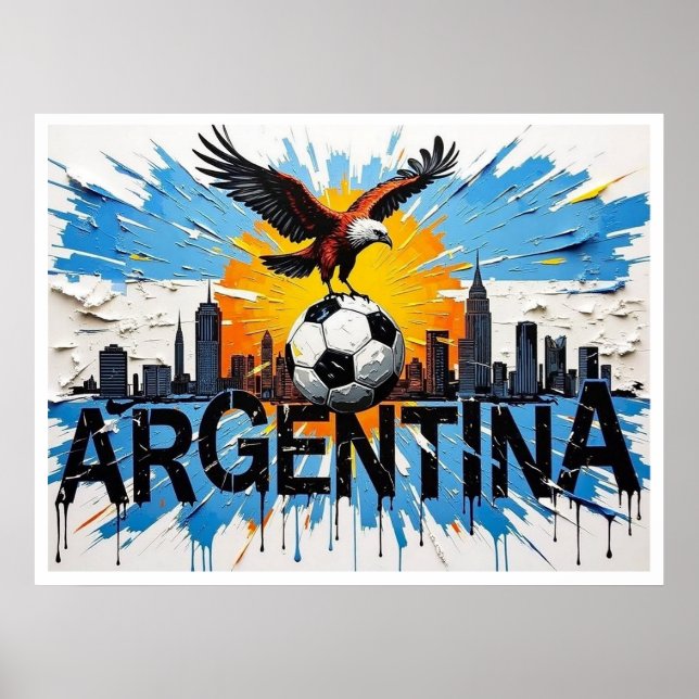 Póster Argentina Football Skyline Oil Painting Style Art (Frente)