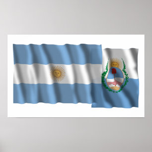 Póster Argentina y Mendoza ondeando banderas