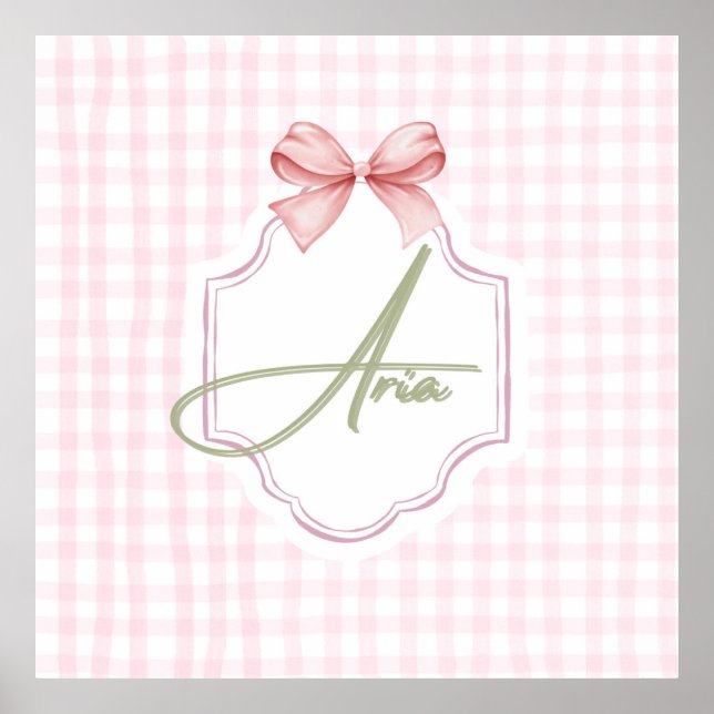 Póster Aria Baby Nursery Personalizado Bow&Gingham (Frente)