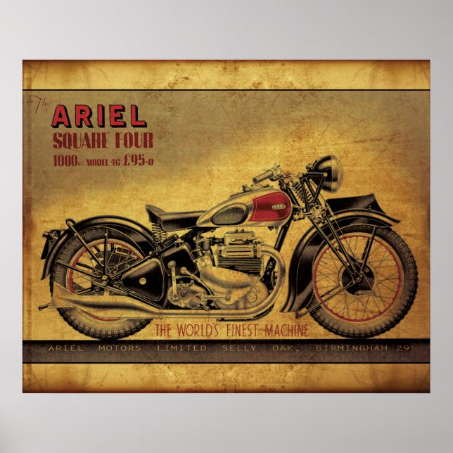 Póster Ariel cuadrado cuatro motocicletas vintage (Frente)