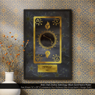 Póster Aries Astrología Zodiaca Oscura: Nombre dorado neg