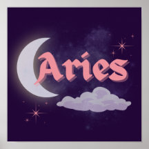 Aries Celestial Moon Cloud Stars Astrología Art